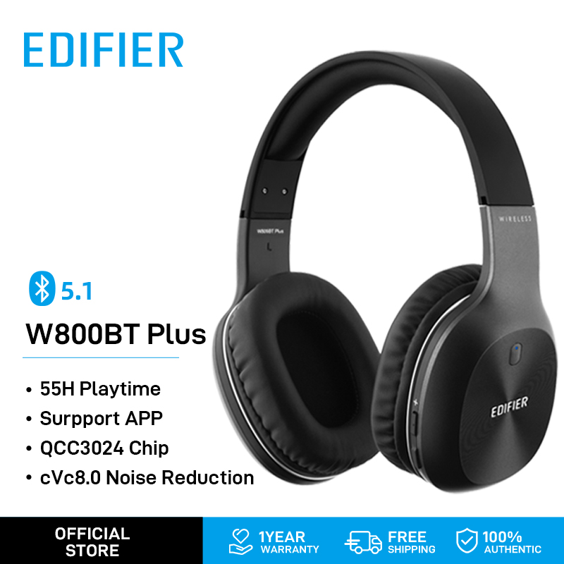 Edifier W800BT Plus Wireless Over-Ear Noise Cancelling Headphones Bluetooth V5.1 40mm Drivers Up to 55 Hours Stereo Headphones Supports AptX