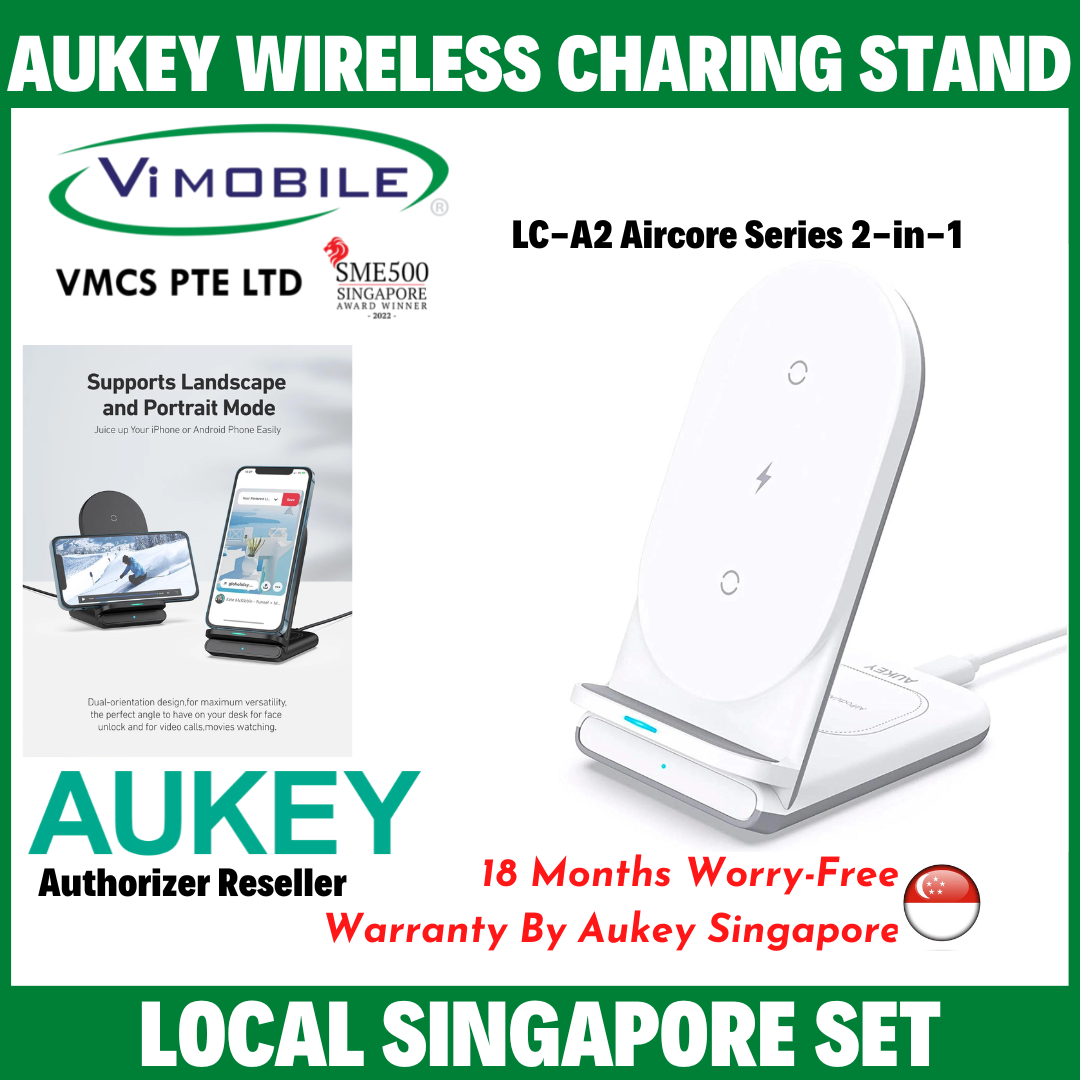 Aukey LC-A2 Aircore Series 2-in-1 Wireless Charging Stand | 18-month warranty by AUKEY SINGAPORE